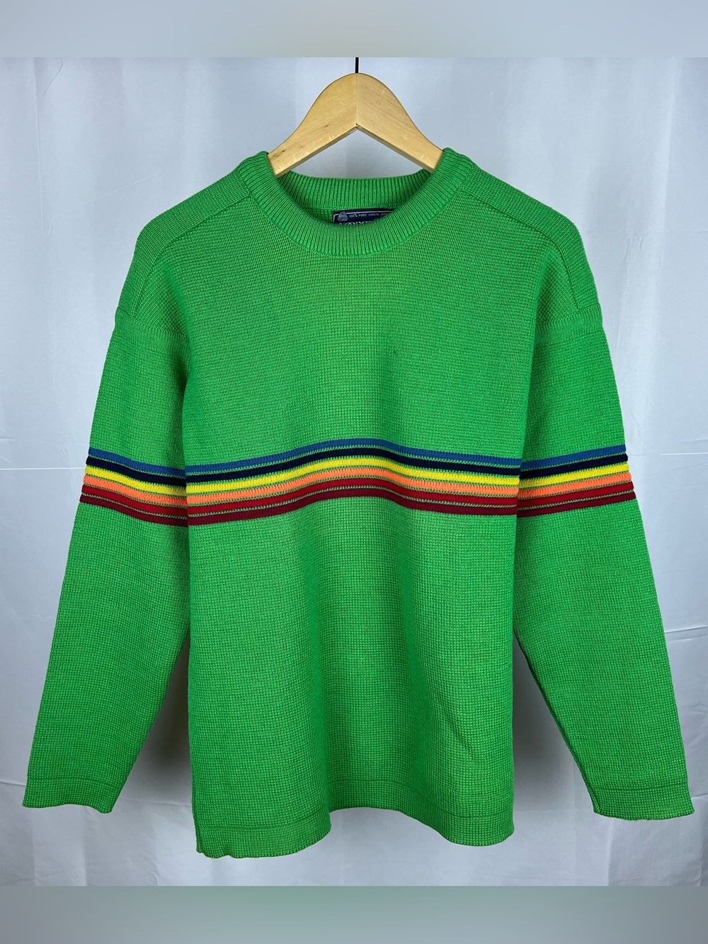 Vintage Woodstock By Bernard Green Sweater Wool Rainbow Size Large Mens Ski RARE